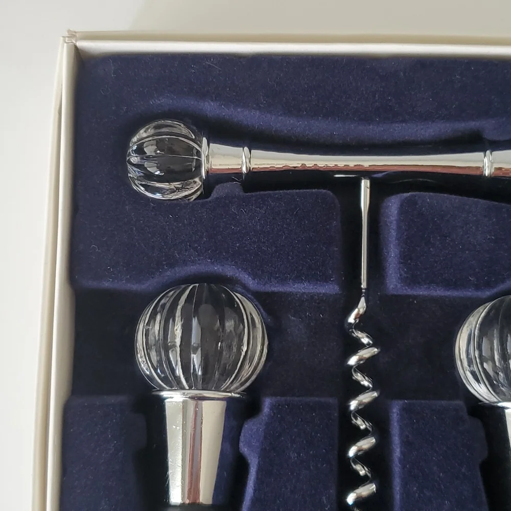 Royal Limited Vintage Crystal Corkscrew Wine Opener with 2 Wine Stoppers Box Set